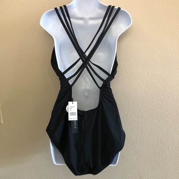 La Blanca Black Island Goddess Multi-Strap Cross-Back One Piece Swimsuit Size 16 - Picture 6 of 12